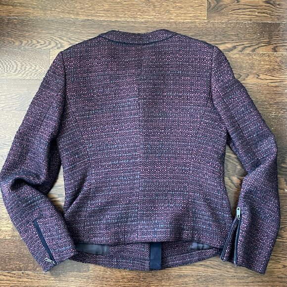 Hugo Boss Women's Burgundy Red and Navy Tweed Jacket-Size 6 - Picture 4 of 15